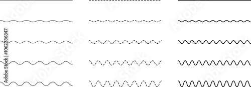 Set of seamless wavy - curvy and zigzag - criss cross horizontal lines. Vector Graphic design elements