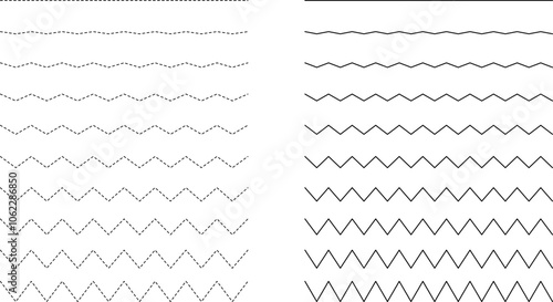 Set of seamless wavy - curvy and zigzag - criss cross horizontal lines. Vector Graphic design elements