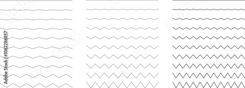 Set of seamless wavy - curvy and zigzag - criss cross horizontal lines. Vector Graphic design elements