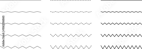 Set of seamless wavy - curvy and zigzag - criss cross horizontal lines. Vector Graphic design elements