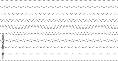 Set of seamless wavy - curvy and zigzag - criss cross horizontal lines. Vector Graphic design elements