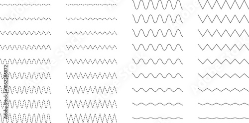 Set of seamless wavy - curvy and zigzag - criss cross horizontal lines. Vector Graphic design elements