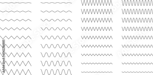 Set of seamless wavy - curvy and zigzag - criss cross horizontal lines. Vector Graphic design elements