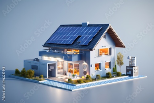 Modern house with solar panels and eco-friendly technology