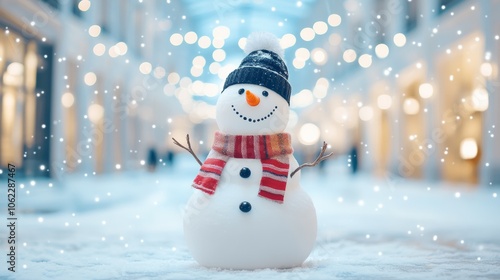 Snowman decorations on an empty hall, elegant and cute