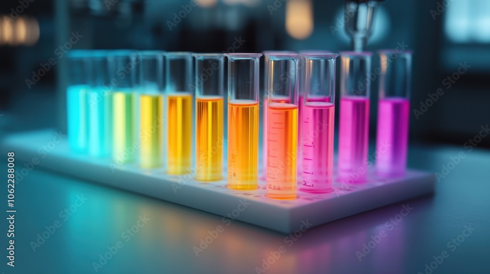 Colorful Test Tubes in Biotechnology Lab Setting Colorful Test Tubes in Biotechnology Lab Setting