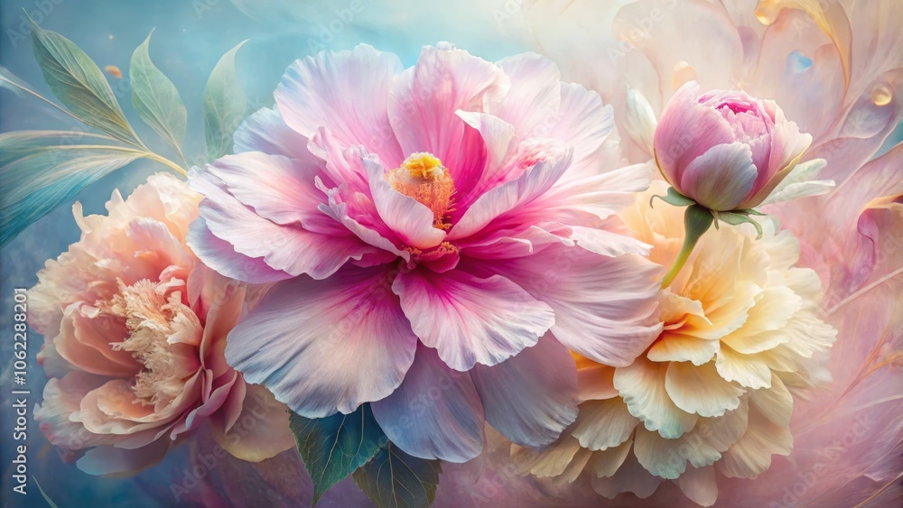 Double Exposure of Peony and Hibiscus Blossoms Double Exposure of Peony and Hibiscus Blossoms