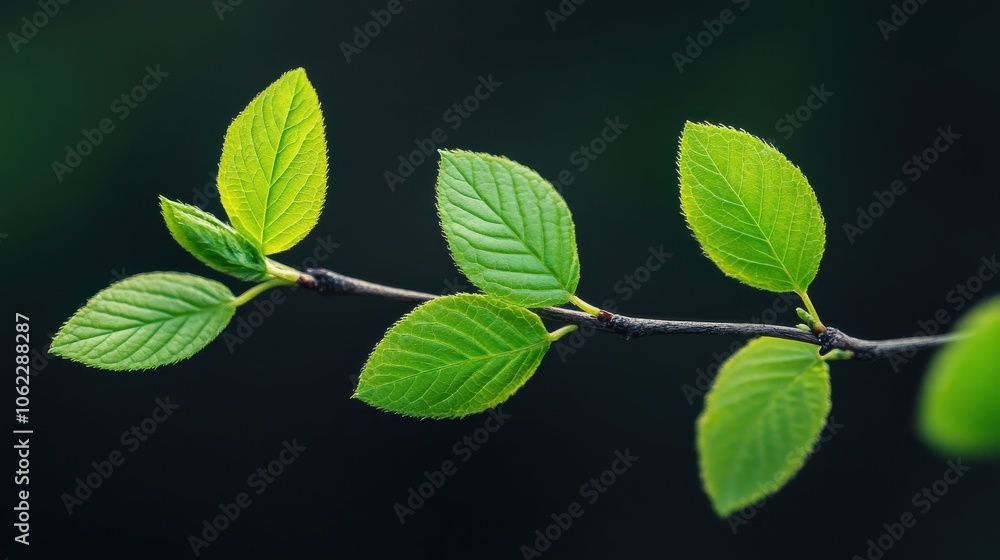 Fresh Green Leaves Unfurling on Tree Branch Fresh Green Leaves Unfurling on Tree Branch