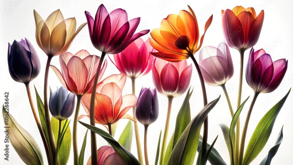 Colorful Tulip Silhouettes on Transparent Background Colorful Tulip Silhouettes on Transparent Background