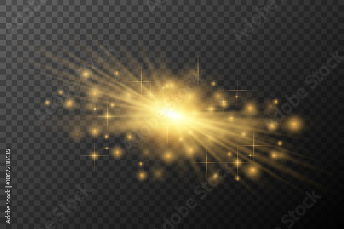 Light effect Golden isolated flare explosion shiny dust line solar flare spark star neon light, vector effect	
