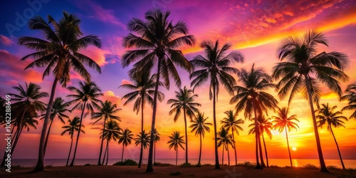 Tropical Palm Trees Silhouette at Sunset