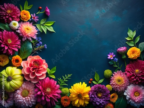 Vibrant Floral Border on Dark Background