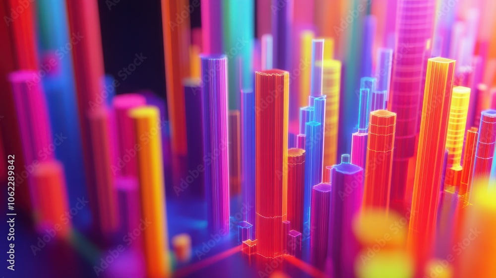 Digital analytics 3d graph with columns color depth music equalizer abstract colorful. Generative AI. Digital analytics 3d graph with columns color depth music equalizer abstract colorful. Generative AI.