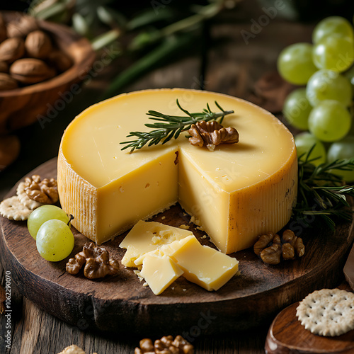 Elegant Cheese Board Featuring Various Cheeses and Accompaniments photo