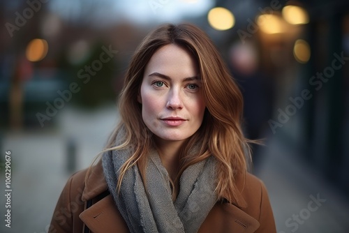 Portrait of a beautiful young woman in the city at night.