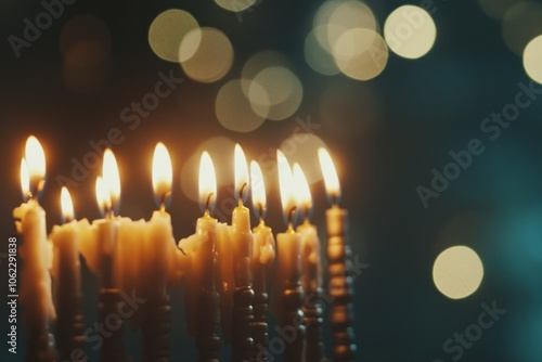 Beautifully Lit Menorah with Warm Candlelight Glow