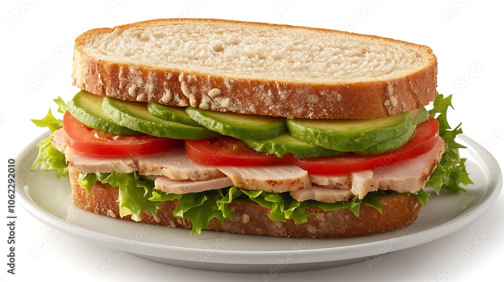 A classic grilled turkey and avocado sandwich on whole wheat bread A classic grilled turkey and avocado sandwich on whole wheat bread