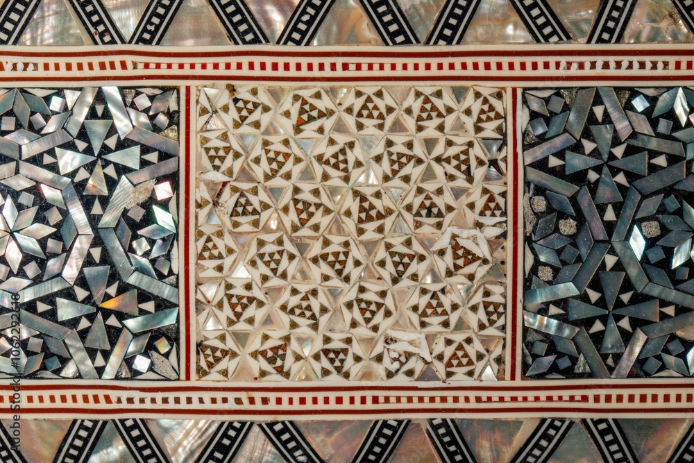 Obraz premium Intricate Geometric Patterns in Decorative Inlay Work