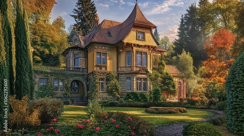 Germany, Hesse, Frankfurt, View of villa with garden