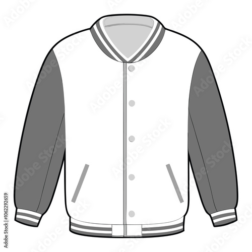 Front of basic white grey bomber jacket isolated Illustration