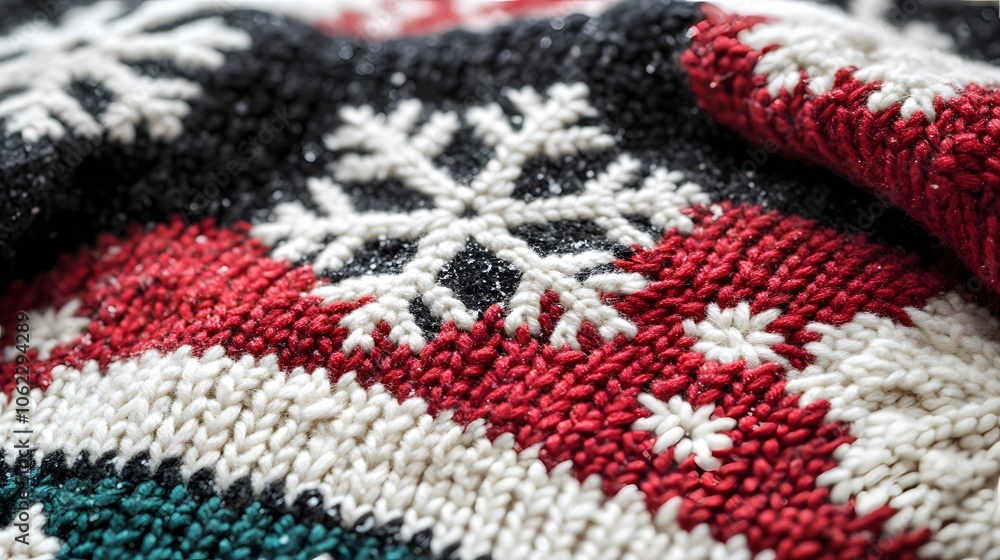 Fototapeta premium Christmas Nordic knit patterns with snowflakes