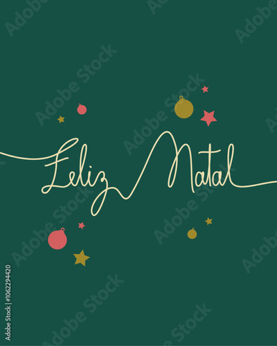 Feliz Natal em letra cursiva amarela e fundo verde 