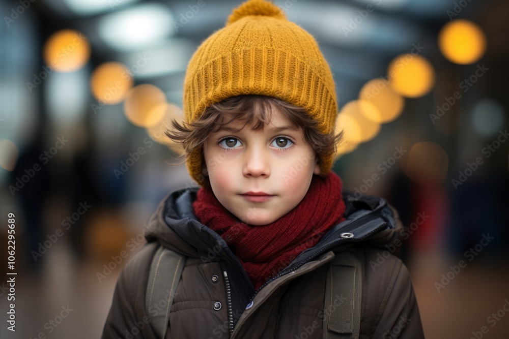 Portrait of a boy in a warm hat and scarf. Winter fashion. Portrait of a boy in a warm hat and scarf. Winter fashion.