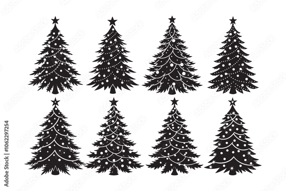 Fototapeta premium Christmas tree silhouette Bundle, Christmas tree silhouette vector illustration
