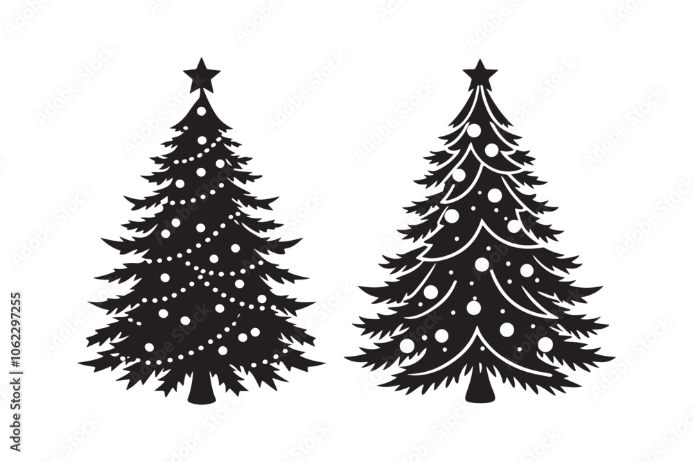 Obraz premium Christmas tree silhouette Bundle, Christmas tree silhouette vector illustration
