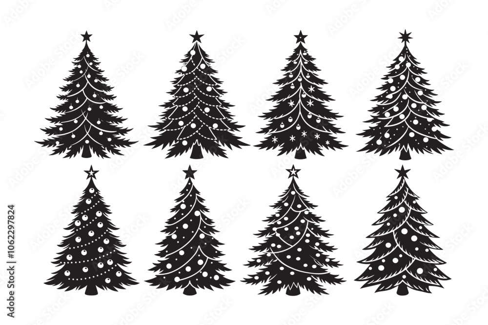 Obraz premium Christmas tree silhouette Bundle, Christmas tree silhouette vector illustration