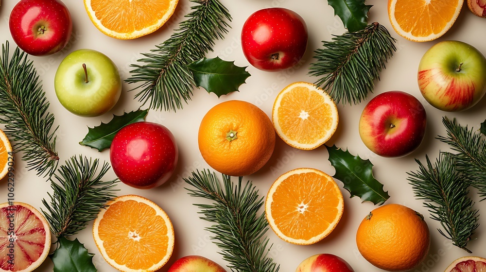 Christmas seasonal fruit patterns with apples and oranges Christmas seasonal fruit patterns with apples and oranges