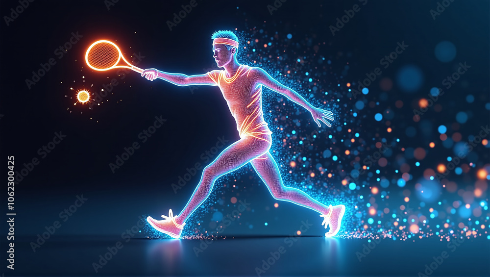 Fototapeta premium illustrative depiction of a tennis player made of bright graphic lines, dynamics and speed of the tennis game