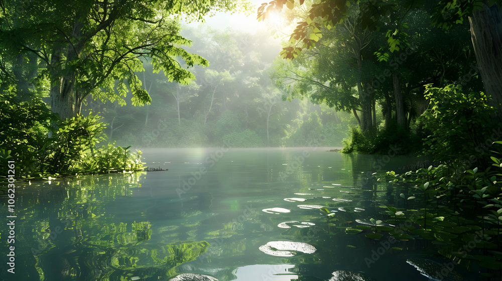 Fototapeta premium Discover Nature's Treasure: Secluded Heart-Shaped Lake from Above 