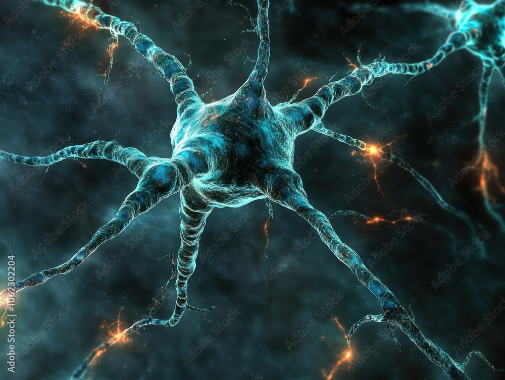 A conceptual illustration of neuron cells with glowing synapses, showcasing neural connections in a vibrant, dynamic setting. A conceptual illustration of neuron cells with glowing synapses, showcasing neural connections in a vibrant, dynamic setting.