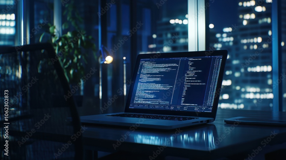software codes display on screen of a laptop on the table in modern office, web development software engineering cybersecurity. software codes display on screen of a laptop on the table in modern office, web development software engineering cybersecurity.