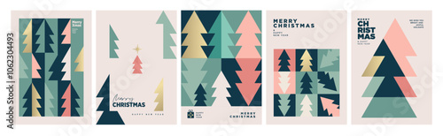 Christmas and New Year Cards Collection. Modern abstract vector illustrations for greeting card, party invitation card, website banner, social media banner, marketing material.