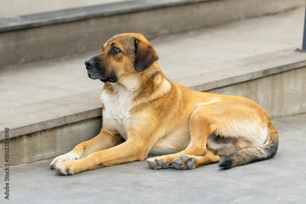 The red homeless dog lies in the street The red homeless dog lies in the street