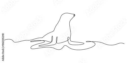 continuous line drawing of sea lion.one line drawing of wild animal sea lion.single line vector illustration.isolated white background