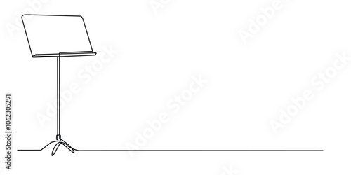 continuous line drawing of music stand.one line drawing of music note stand.music note book stand.single line vector illustration.isolated white background