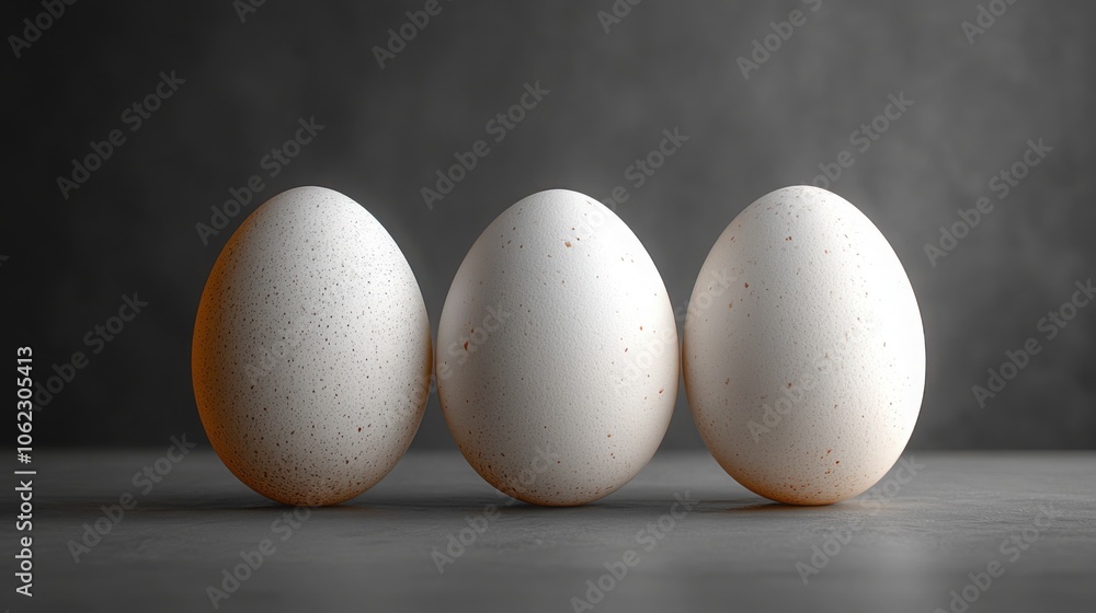 Three White Eggs on a Blank Background with Copy Space for Culinary and Food-Related Designs Three White Eggs on a Blank Background with Copy Space for Culinary and Food-Related Designs