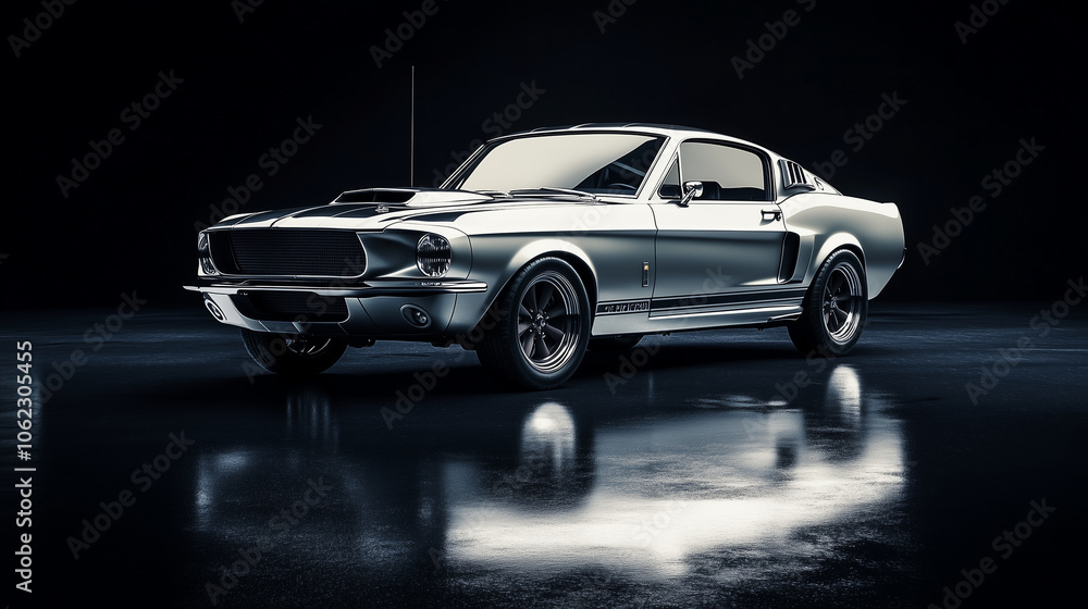 The car slightly angled, displaying both front and side in a classic stance, copy space, The car slightly angled, displaying both front and side in a classic stance, copy space,