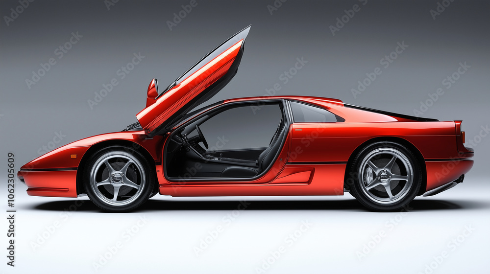 A sports car with open doors, showcasing its sleek interior, copy space, A sports car with open doors, showcasing its sleek interior, copy space,