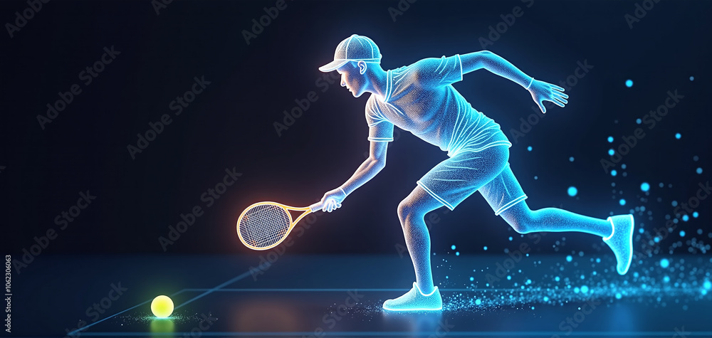 illustrative depiction of a tennis player made of bright graphic lines, dynamics and speed of the tennis game illustrative depiction of a tennis player made of bright graphic lines, dynamics and speed of the tennis game