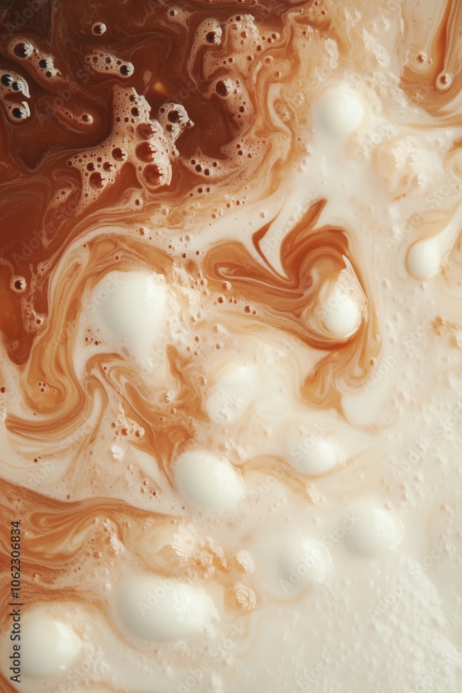 Creamy coffee swirl with frothy milk texture and abstract patterns Creamy coffee swirl with frothy milk texture and abstract patterns