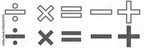 Math symbols for web. Simple addition, subtraction, multiplication, division symbol vector design.