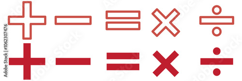 Math symbols for web. Simple addition, subtraction, multiplication, division symbol vector design.