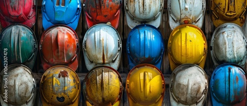 photo of an artistic depiction of construction helmets, symbolizing the importance of safety