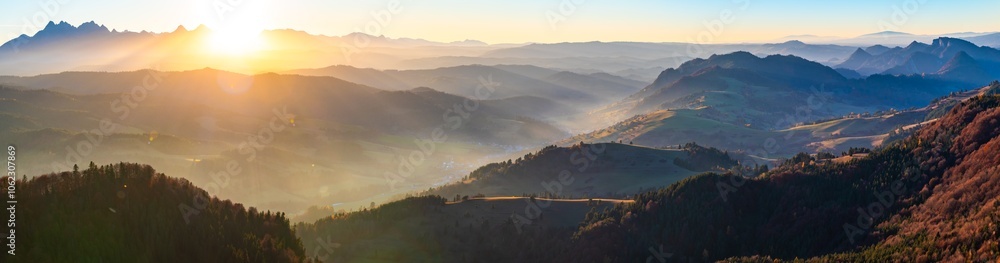 Zachód słońca z Wysokiej, Pieniny