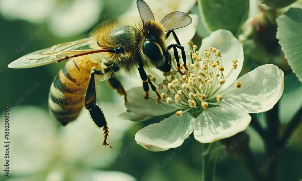 Close-Up of a Honeybee Pollinating a Flower Close-Up of a Honeybee Pollinating a Flower