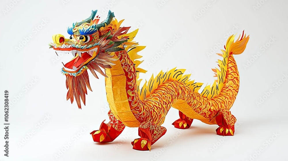 Obraz premium Colorful paper dragon model with intricate designs and details